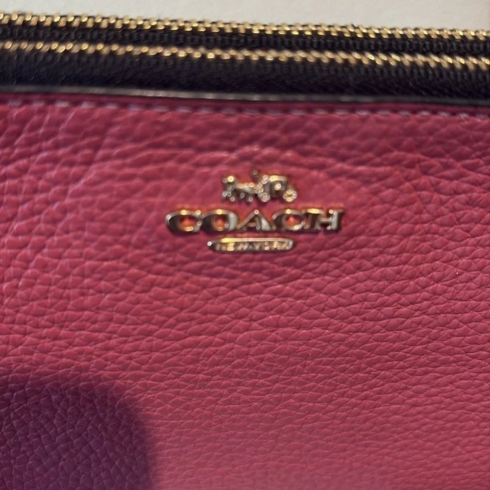 Coach double zip wristlet/wallet, pebbled leather rose/cream goldtone like new
